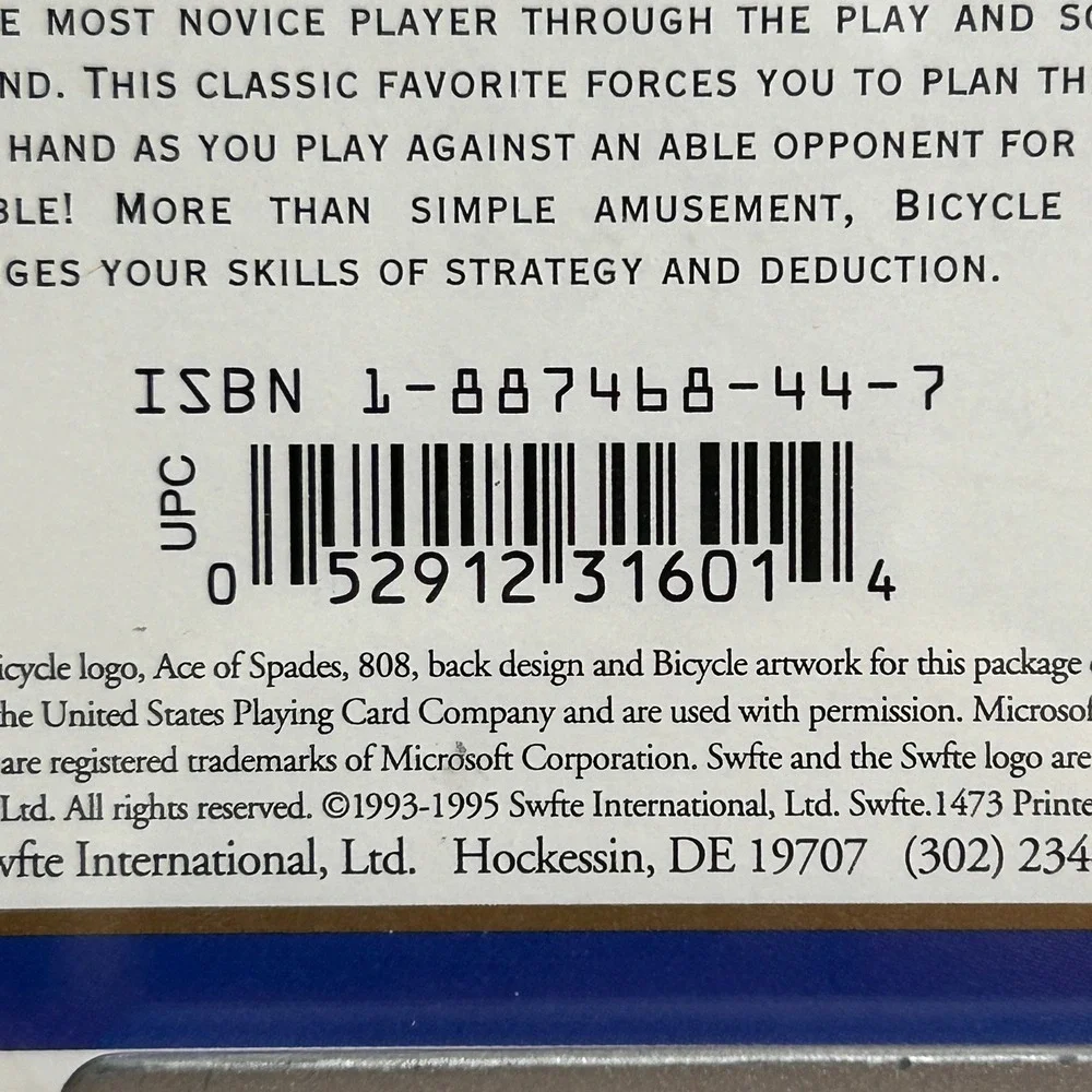 Bicycle Classics PC CD-ROM Card Games Solitaire Gin Cribbage Bridge Swfte 1995